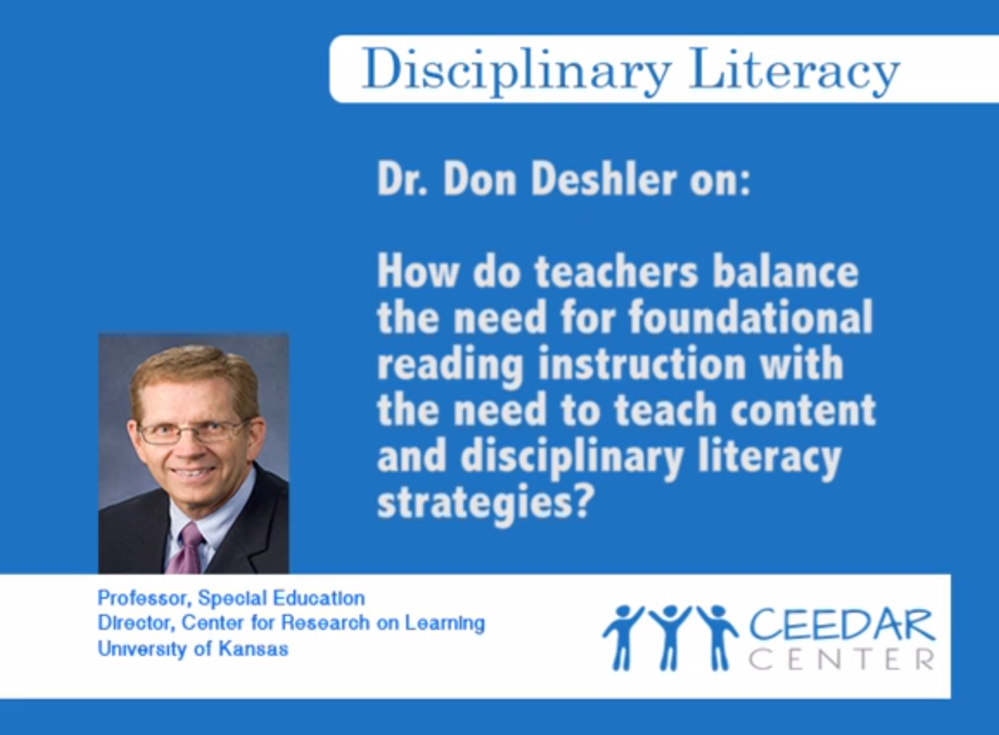 Dr. Don Deshler - Teacher Disciplinary Strategies