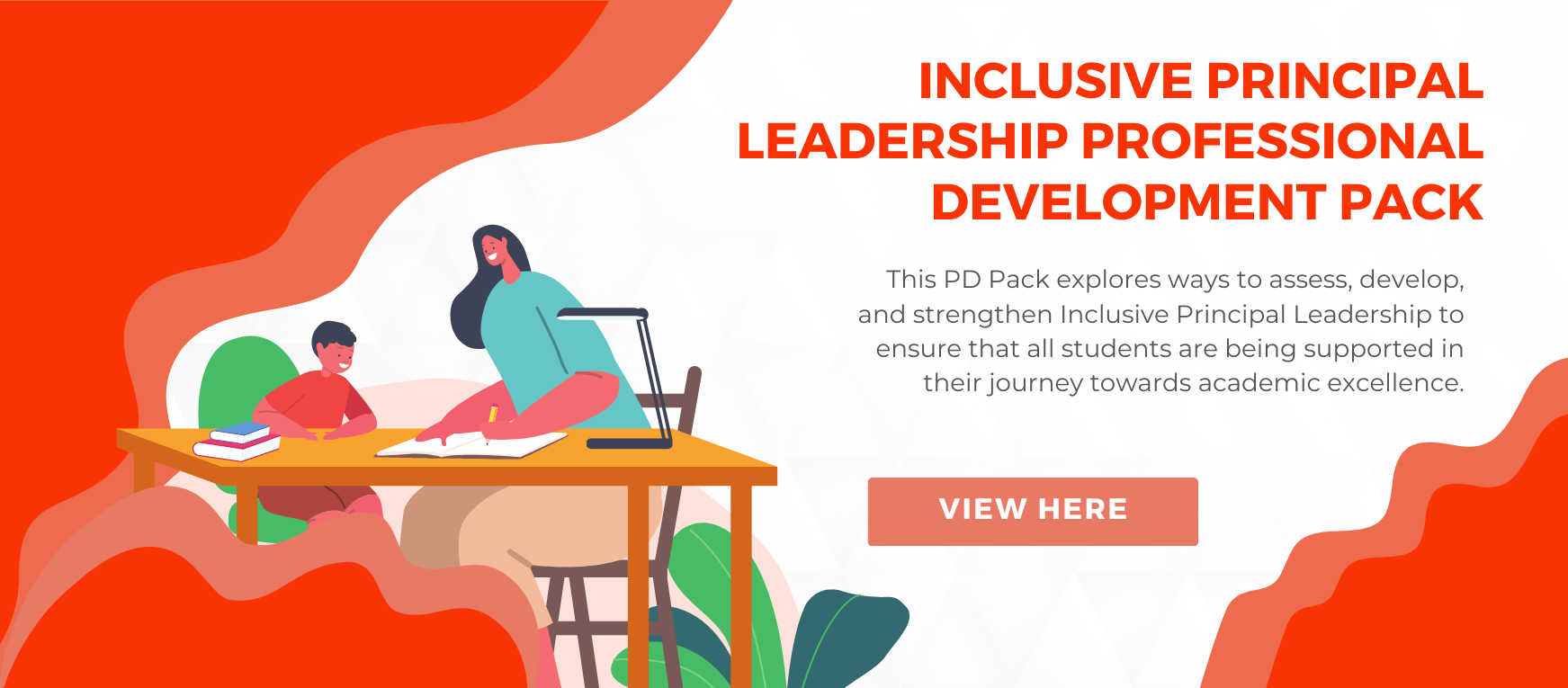 Inclusive Principal Leadership Professional Development pack. Image of teacher sitting at a desk with a student
