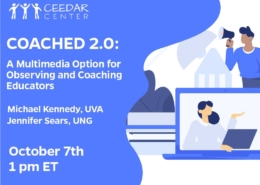 COACHED 2.0 Webinar. Vector image of girl on laptop and boy using a megaphone.