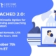 COACHED 2.0 Webinar. Vector image of girl on laptop and boy using a megaphone.